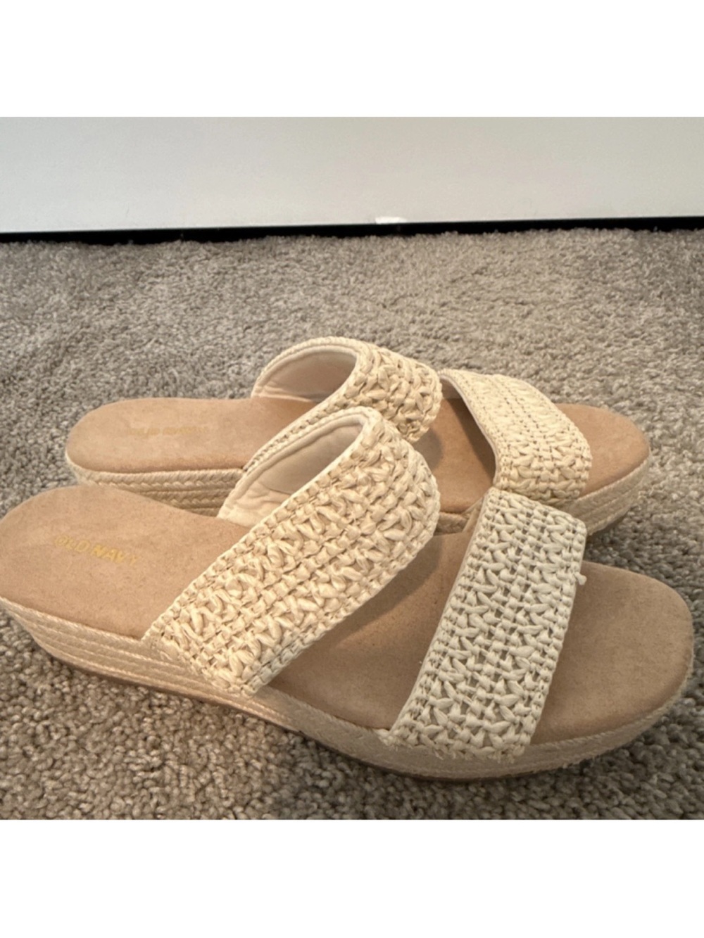 Old Navy Beige Woven Double-Strap Slide Sandals Size 9.5